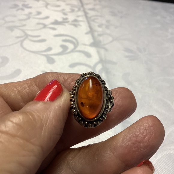 Amber sterling Victorian style ring size 5 stunning setting - Picture 2 of 15
